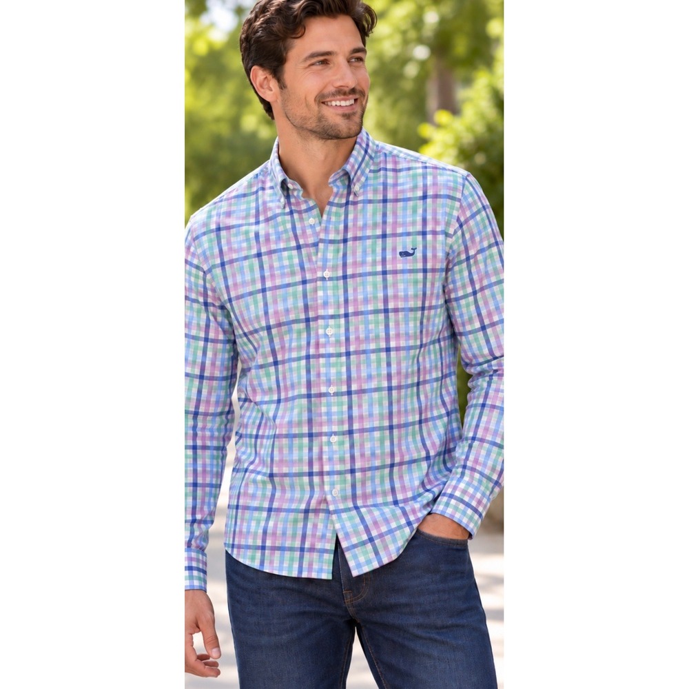 VINEYARD VINES XL Tucker Shirt Men's PLAID BLUE LONG SLEEVE Cotton Preppy